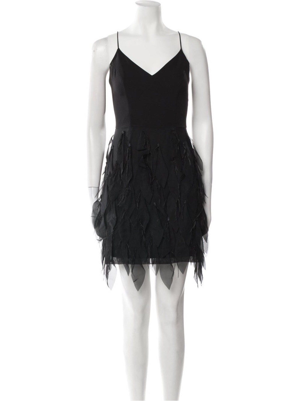 Aiden Mattox feather detail skirt Black Midi Dress Spaghetti Strap LBD 10